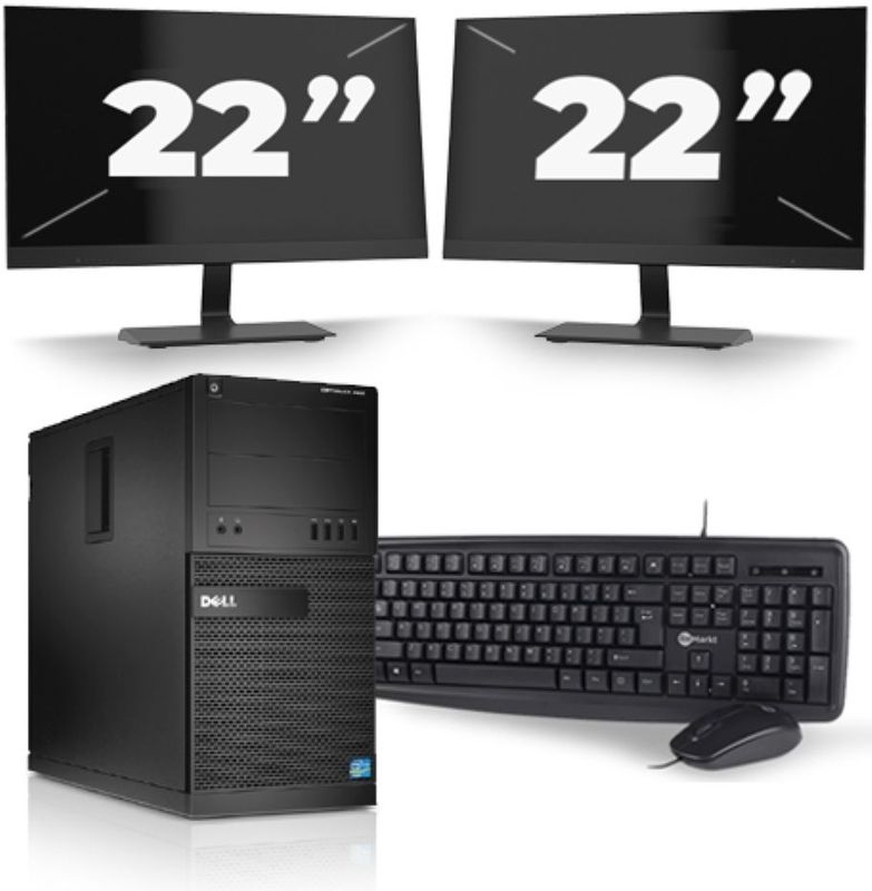 Dell Optiplex XE2 Micro Tower - Intel Core i5-4e Generatie - 8GB RAM - 256GB SSD - Windows 10 + 2x 22 inch Monitor Nette Staat