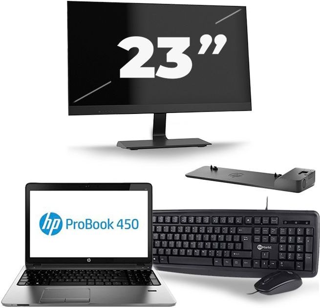 HP ProBook 450 G2 - Intel Core i3-4e Generatie - 15 inch - 8GB RAM - 256GB SSD - Windows 11 + 1x 23 inch Monitor Nette Staat