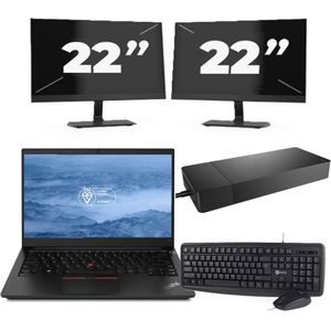 Lenovo ThinkPad E14 - Intel Core i3-10e Generatie - 14 inch - 16GB RAM - 256GB SSD - Windows 11 + 2x 22 inch Monitor Zichtbaar gebruikt