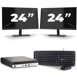 HP EliteDesk 800 G3 USFF - Intel Core i3-6e Generatie - 8GB RAM - 128GB SSD - Windows 11 + 2x 24 inch Monitor Nette Staat