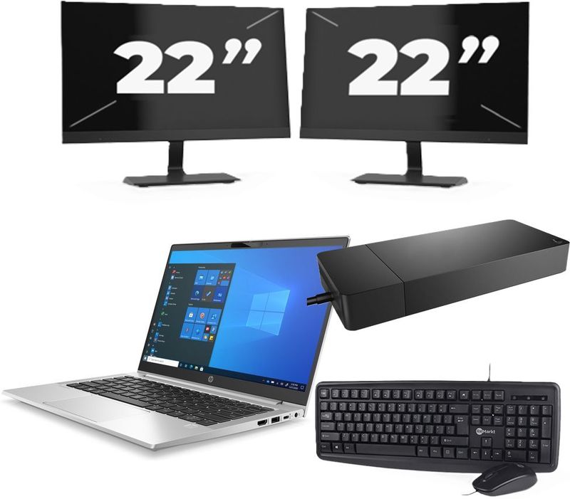 HP ProBook 430 G8 - Intel Core i3-11e Generatie - 13 inch - 16GB RAM - 256GB SSD - Windows 11 Home + 2x 22 inch Monitor Zichtbare schade