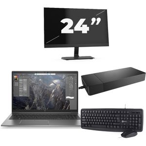 HP ZBook Firefly 15 G7 - Intel Core i7-10e Generatie - 15 inch - 16GB RAM - 256GB SSD - Windows 11 + 1x 24 inch Monitor Zichtbaar gebruikt