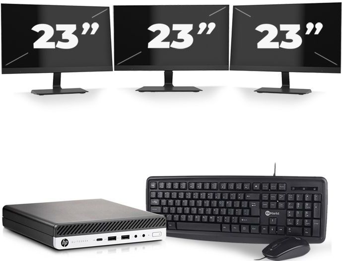 HP EliteDesk 800 G3 USFF - Intel Core i3-6e Generatie - 8GB RAM - 128GB SSD - Windows 11 + 3x 23 inch Monitor Nette Staat