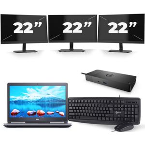 Dell Precision 7520 - Intel Core i7-7e Generatie - 15 inch - 16GB RAM - 256GB SSD - Windows 11 + 3x 22 inch Monitor Zichtbaar gebruikt