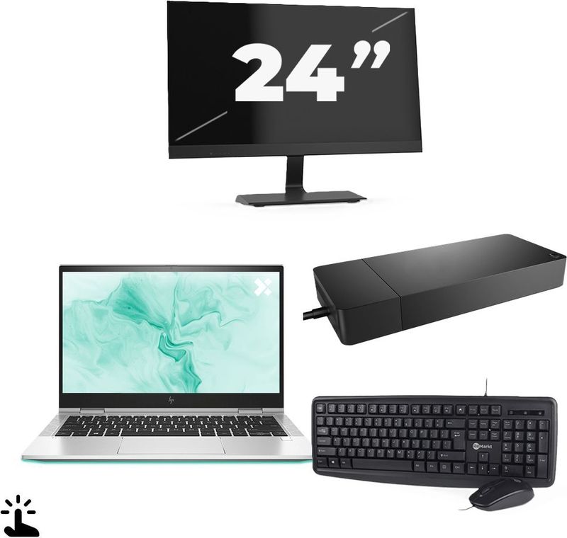 HP EliteBook 830 G8 - Intel Core i7-11e Generatie - 13 inch - Touch - 16GB RAM - 256GB SSD - Windows 11 Home + 1x 24 inch Monitor Zichtbaar gebruikt