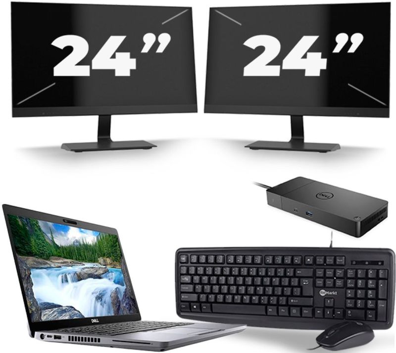 Dell Latitude 5410 - Intel Core i5-10e Generatie - 14 inch - 16GB RAM - 256GB SSD - Windows 11 + 2x 24 inch Monitor Zichtbaar gebruikt