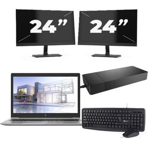 HP ZBook 15u G5 - Intel Core i7-8e Generatie - 15 inch - 16GB RAM - 256GB SSD - Windows 11 + 2x 24 inch Monitor Zichtbare schade