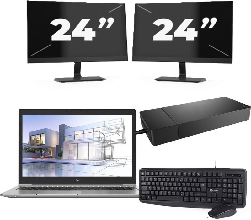 HP ZBook 15u G5 - Intel Core i7-8e Generatie - 15 inch - 16GB RAM - 256GB SSD - Windows 11 + 2x 24 inch Monitor Zichtbare schade