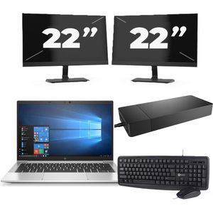 HP EliteBook 835 G7 - AMD Ryzen 3 Pro 4450U - 13 inch - 16GB RAM - 256GB SSD - Windows 10 Home + 2x 22 inch Monitor Nette Staat