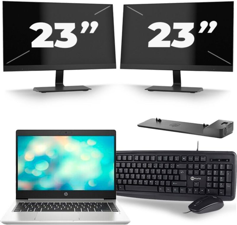 HP ProBook 440 G7 - Intel Core i5-10e Generatie - 14 inch - 8GB RAM - 256GB SSD - Windows 11 + 2x 23 inch Monitor Nette Staat