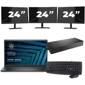 Dell Vostro 15 3510 - Intel Core i5-11e Generatie - 15 inch - 16GB RAM - 256GB SSD - Windows 11 Home + 3x 24 inch Monitor Zichtbare schade