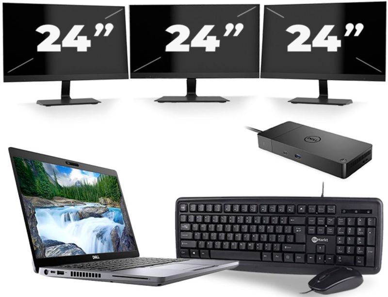 Dell Latitude 5410 - Intel Core i5-10e Generatie - 14 inch - 16GB RAM - 256GB SSD - Windows 11 + 3x 24 inch Monitor Zichtbaar gebruikt