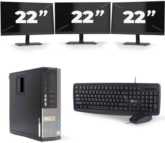 Dell Optiplex 7010 SFF - Intel Core i3-3e Generatie - 8GB RAM - 256GB SSD - Windows 10 + 3x 22 inch Monitor Nette Staat