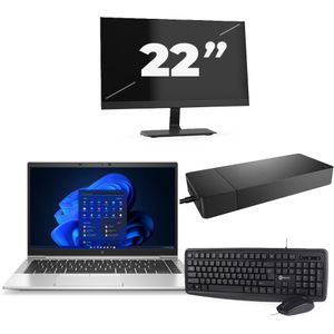 HP EliteBook 845 G8 - AMD Ryzen 5 PRO 5650U - 14 inch - 16GB RAM - 256GB SSD - Windows 11 Home + 1x 22 inch Monitor Zichtbare schade