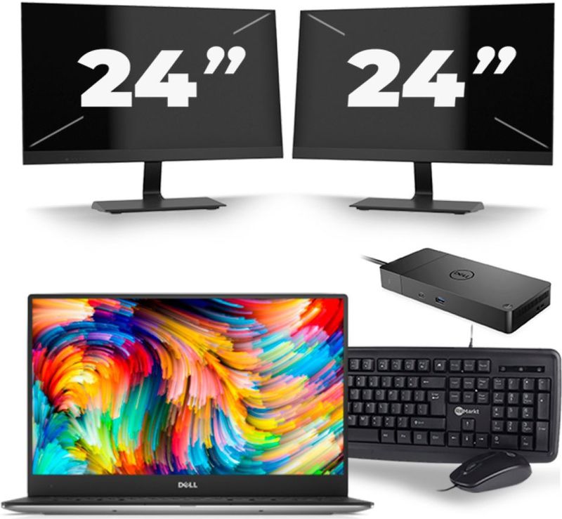 Dell XPS 13 9360 - Intel Core i5-7e Generatie - 13 inch - 8GB RAM - 256GB SSD - Windows 11 Home + 2x 24 inch Monitor Zichtbare schade