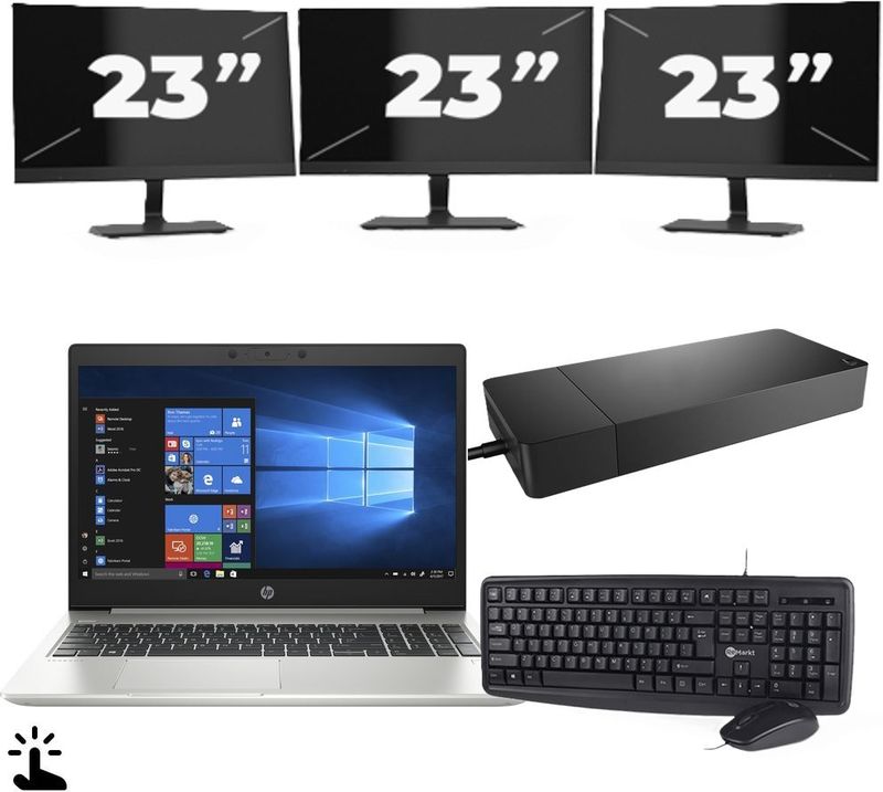 HP ProBook 445 G7 - AMD Ryzen 5 4500U - 14 inch - Touch - 16GB RAM - 256GB SSD - Windows 11 Home + 3x 23 inch Monitor Nette Staat