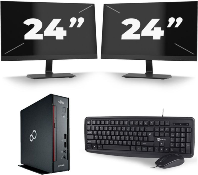 Fujitsu Esprimo Q556 USFF - Intel Core i5-6e Generatie - 8GB RAM - 256GB SSD - Windows 11 + 2x 24 inch Monitor Nette Staat