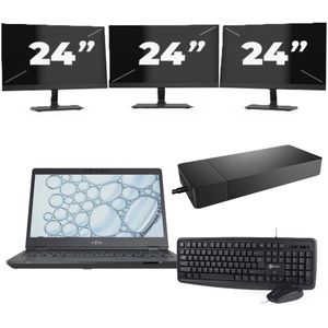 Fujitsu Lifebook U7310 - Intel Core i5-10e Generatie - 13 inch - 8GB RAM - 256GB SSD - Windows 11 Home + 3x 24 inch Monitor Nette Staat
