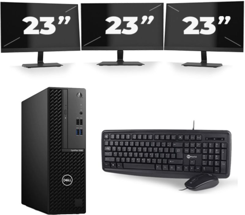 Dell Optiplex 3080 Micro USFF - Intel Core i5-10e Generatie - 16GB RAM - 256GB SSD - Windows 11 + 3x 23 inch Monitor Nette Staat