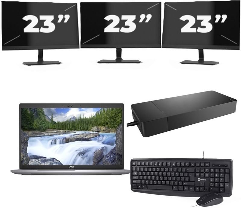 Dell Latitude 5520 - Intel Core i5-11e Generatie - 15 inch - 16GB RAM - 256GB SSD - Windows 11 Home + 3x 23 inch Monitor Zichtbaar gebruikt