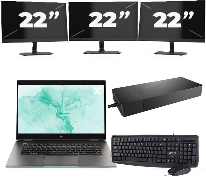 HP ZBook Studio G5 - Intel Core i7-8e Generatie - 15 inch - 16GB RAM - 256GB SSD - Windows 11 + 3x 22 inch Monitor Zichtbaar gebruikt