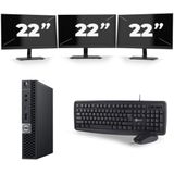 Dell Optiplex 7060 Micro USFF - Intel Core i7-8e Generatie - 16GB RAM - 256GB SSD - Windows 11 + 3x 22 inch Monitor Nette Staat