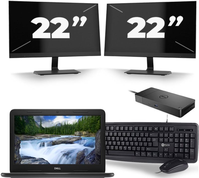 Dell Latitude 3300 - Intel Core i3-7e Generatie - 13 inch - 8GB RAM - 256GB SSD - Windows 11 + 2x 22 inch Monitor Zichtbaar gebruikt