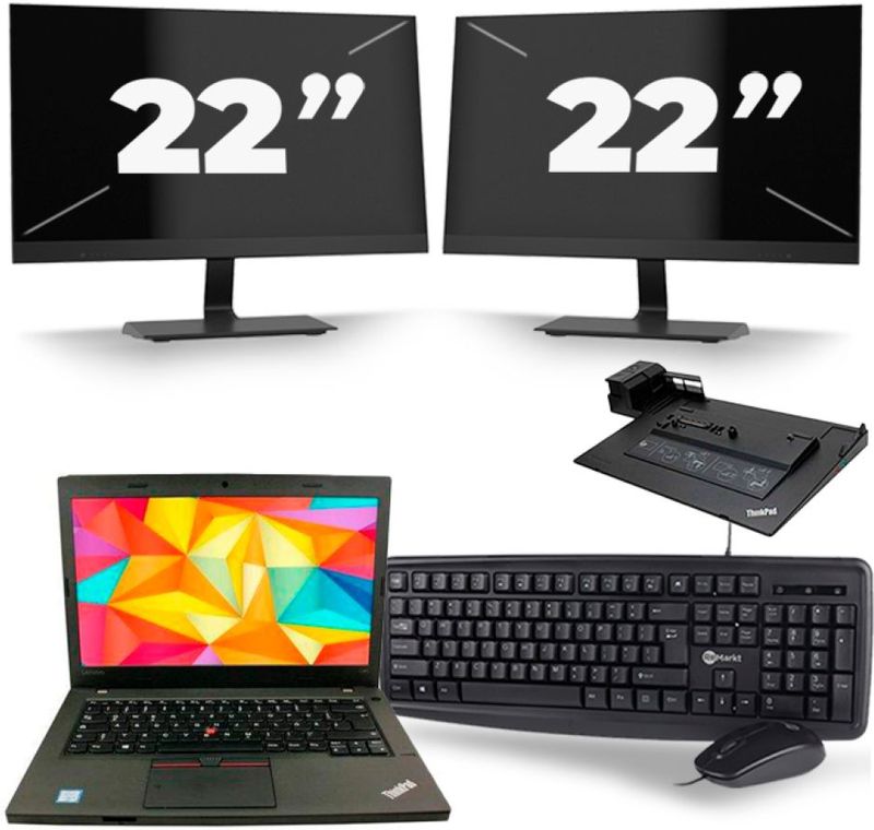 Lenovo ThinkPad L470 - Intel Core i3-7e Generatie - 14 inch - 8GB RAM - 256GB SSD - Windows 11 + 2x 22 inch Monitor Zichtbaar gebruikt