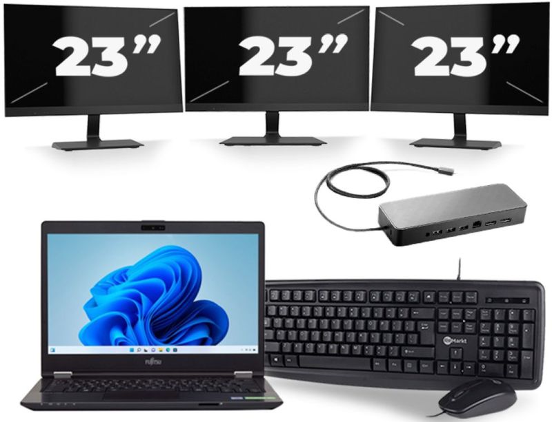 Fujitsu LifeBook U749 - Intel Core i5-8e Generatie - 14 inch - 16GB RAM - 256GB SSD - Windows 11 + 3x 23 inch Monitor Zichtbare schade