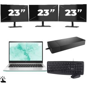 HP EliteBook 830 G8 - Intel Core i7-11e Generatie - 13 inch - Touch - 16GB RAM - 256GB SSD - Windows 11 Home + 3x 23 inch Monitor Zichtbaar gebruikt