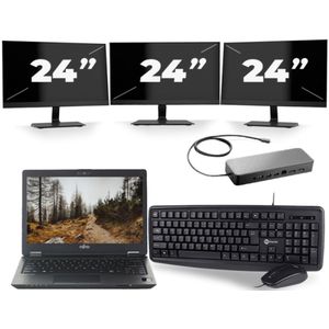 Fujitsu LifeBook U727 - Intel Core i7-7e Generatie - 12 inch - 16GB RAM - 256GB SSD - Windows 11 + 3x 24 inch Monitor Nette Staat