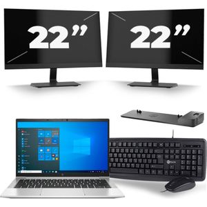 HP EliteBook 830 G8 - Intel Core i5-11e Generatie - 13 inch - 16GB RAM - 256GB SSD - Windows 11 + 2x 22 inch Monitor Zichtbare schade