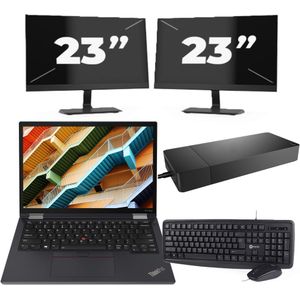 Lenovo ThinkPad X13 Yoga - Intel Core i5-10e Generatie - 13 inch - 16GB RAM - 256GB SSD - Windows 11 Home + 2x 23 inch Monitor Zichtbaar gebruikt