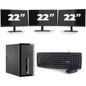 HP ProDesk 400 G3 Micro Tower - Intel Core i5-6e Generatie - 8GB RAM - 256GB SSD - Windows 11 + 3x 22 inch Monitor Nette Staat