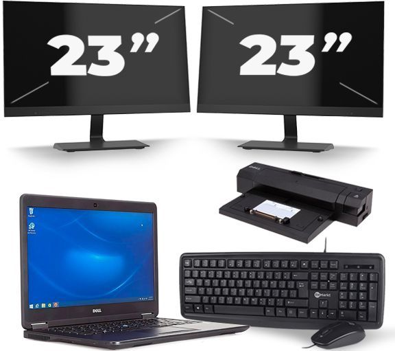 Dell Latitude E7450 - Intel Core i7-5e Generatie - 14 inch - 8GB RAM - 128GB SSD - Windows 11 + 2x 23 inch Monitor Nette Staat