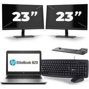 HP EliteBook 820 G4 - Intel Core i5-7e Generatie - 12 inch - 8GB RAM - 256GB SSD - Windows 11 + 2x 23 inch Monitor Zichtbaar gebruikt