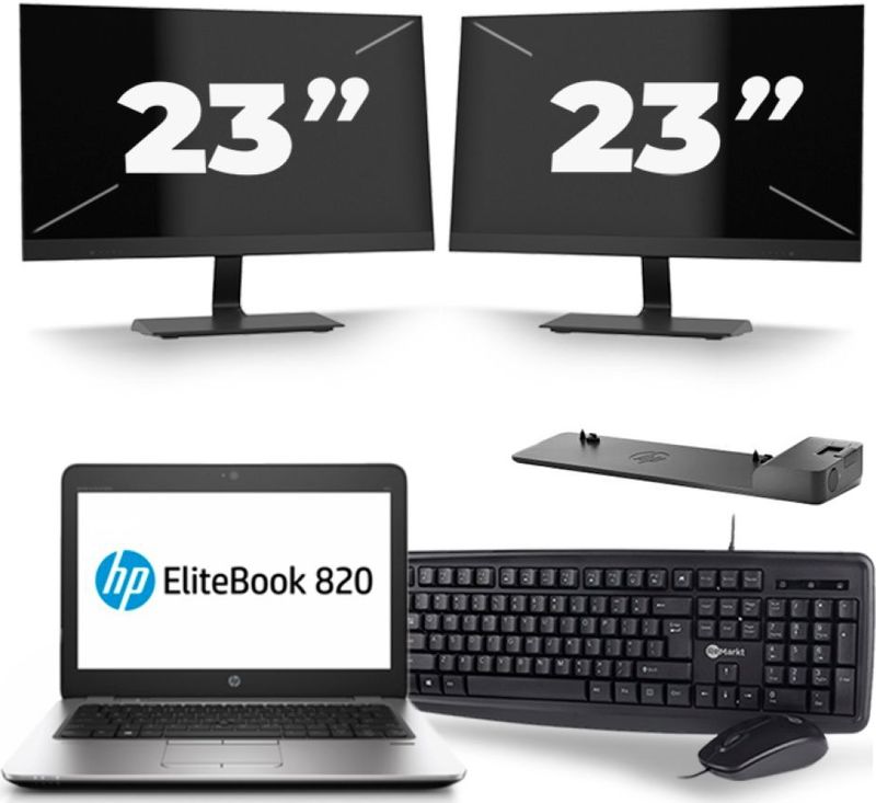 HP EliteBook 820 G4 - Intel Core i5-7e Generatie - 12 inch - 8GB RAM - 256GB SSD - Windows 11 + 2x 23 inch Monitor Zichtbaar gebruikt