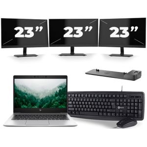 HP EliteBook 830 G6 - Intel Core i5-8e Generatie - 13 inch - 16GB RAM - 512GB SSD - Windows 11 + 3x 23 inch Monitor Zichtbaar gebruikt
