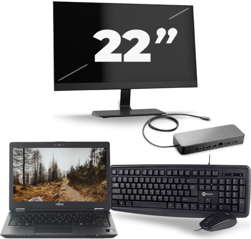 Fujitsu LifeBook U727 - Intel Core i7-7e Generatie - 12 inch - 16GB RAM - 256GB SSD - Windows 11 + 1x 22 inch Monitor Nette Staat