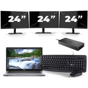 Dell Latitude 5411 - Intel Core i5-10e Generatie - 14 inch - 16GB RAM - 256GB SSD - Windows 11 + 3x 24 inch Monitor Zichtbaar gebruikt