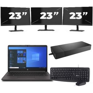 HP 240 G8 - Intel Core i3-10e Generatie - 14 inch - 16GB RAM - 256GB SSD - Windows 11 Home + 3x 23 inch Monitor Zichtbaar gebruikt