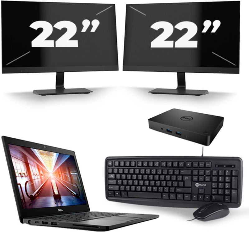 Dell Latitude 7290 - Intel Core i5-8e Generatie - 12 inch - 16GB RAM - 256GB SSD - Windows 11 + 2x 22 inch Monitor Zichtbaar gebruikt