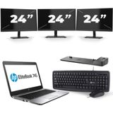HP EliteBook 745 G3 - AMD PRO A10-8700B - 14 inch - 8GB RAM - 256GB SSD - Windows 11 + 3x 24 inch Monitor Zichtbaar gebruikt