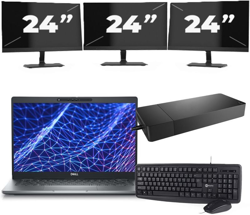 Dell Latitude 5330 - Intel Core i3-12e Generatie - 13 inch - 8GB RAM - 256GB SSD - Windows 11 Home + 3x 24 inch Monitor Zichtbaar gebruikt