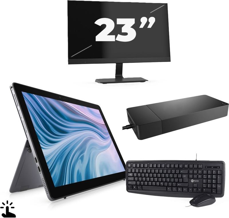 Dell Latitude 7210 - Intel Core i7-10e Generatie - 12 inch - Touch - 16GB RAM - 256GB SSD - Windows 11 Home + 1x 23 inch Monitor Zichtbaar gebruikt