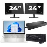 HP Pavilion 15-EG2 - Intel Core i5-12e Generatie - 15 inch - 16GB RAM - 256GB SSD - Windows 11 Home + 2x 24 inch Monitor Nette Staat