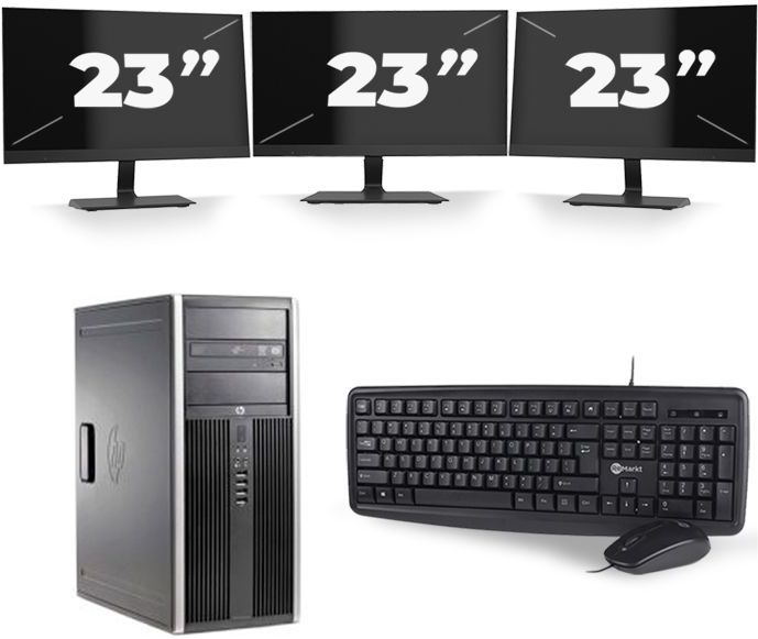 HP Compaq Elite 8300 Micro Tower - Intel Core i7-3e Generatie - 16GB RAM - 512GB SSD - Windows 10 + 3x 23 inch Monitor Nette Staat