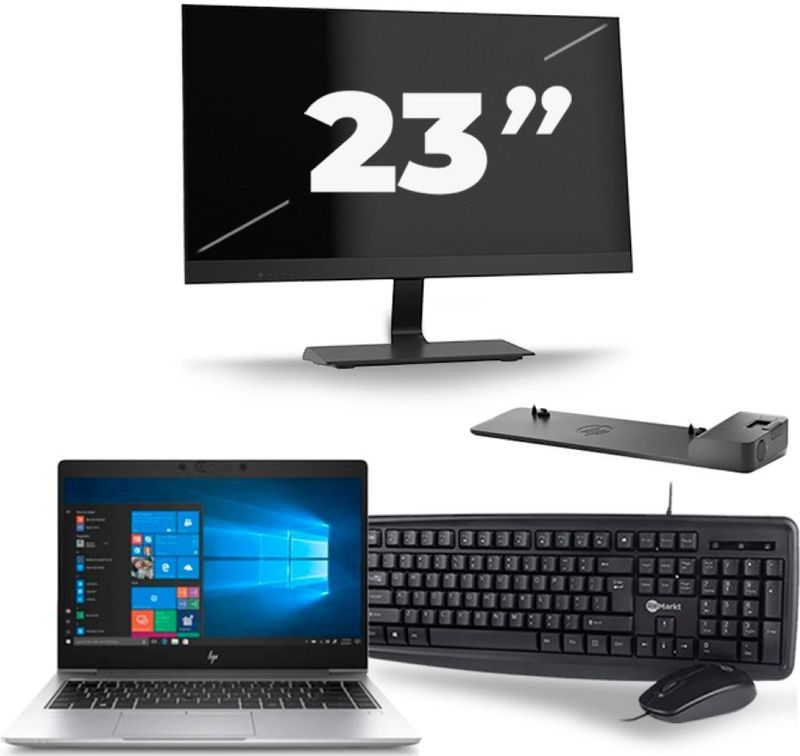 HP EliteBook 745 G6 - AMD Ryzen 3 3300U - 14 inch - 16GB RAM - 256GB SSD - Windows 11 Home + 1x 23 inch Monitor Zichtbaar gebruikt