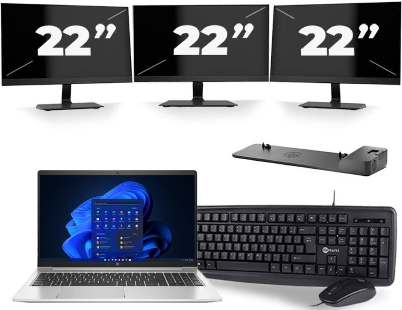 HP Probook 450 G8 - Intel Core i5-11e Generatie - 15 inch - 16GB RAM - 256GB SSD - Windows 11 + 3x 22 inch Monitor Nette Staat