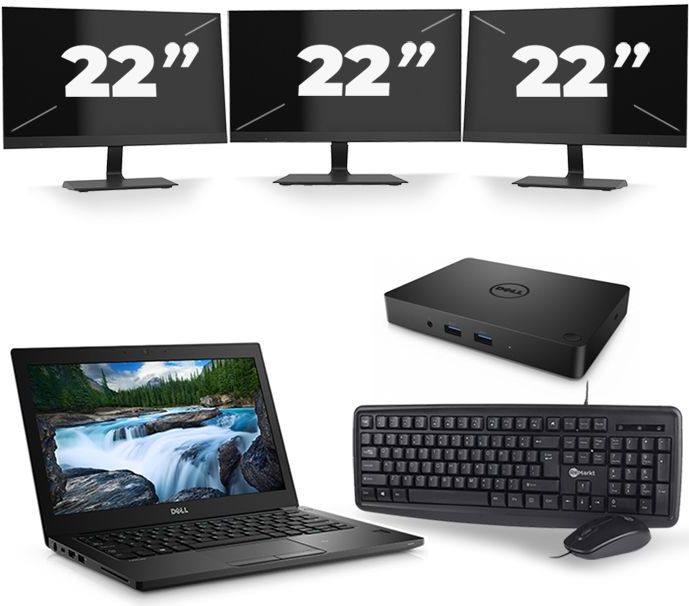 Dell Latitude 5490 - Intel Core i3-7e Generatie - 14 inch - 8GB RAM - 256GB SSD - Windows 11 + 3x 22 inch Monitor Zichtbaar gebruikt